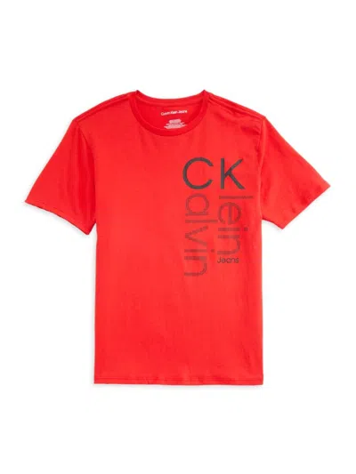 Calvin Klein Babies' Boy's Logo Crewneck Tee In Fiery Red