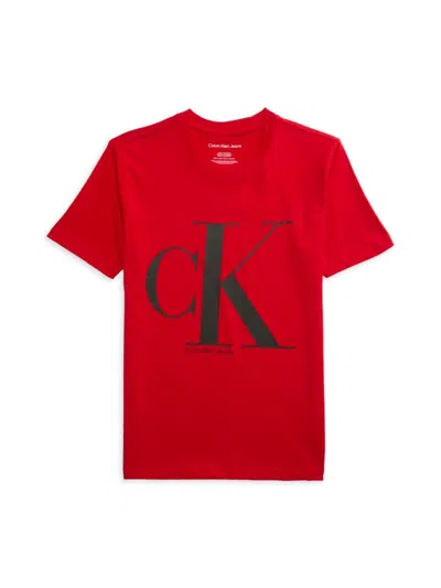 Calvin Klein Kids' Boy's Logo Crewneck Tee In Red