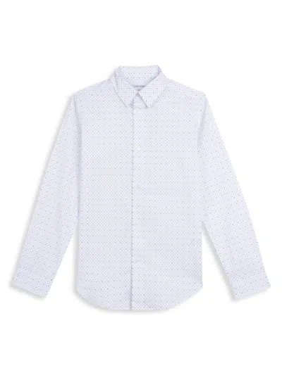 Calvin Klein Kids' Boy's Logo Dotted Slim-fit Stretch Dress Shirt In White