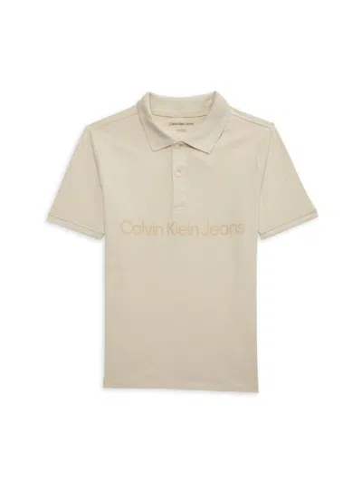 Calvin Klein Babies' Boy's Logo Polo T-shirt In Oatmeal