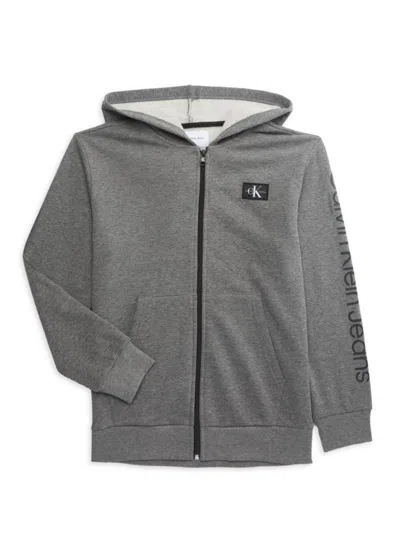 Calvin Klein Babies' Boy's Logo Zip Hoodie In Medium Grey