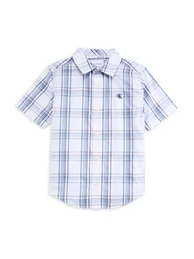 Calvin Klein Babies' Boy's Plaid Button Up Shirt In Blue White