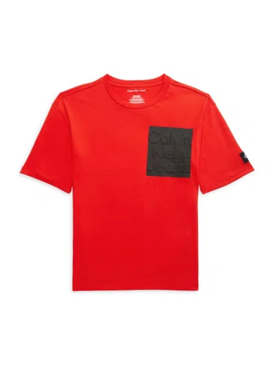 Calvin Klein Kids' Big Boys Puff Pocket Short Sleeve T-shirt In Fiery Red