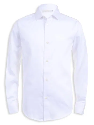 Calvin Klein Boy's Sateen Dress Shirt In White