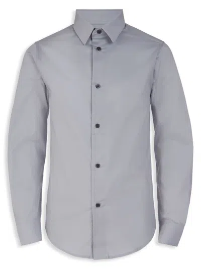 Calvin Klein Kids' Boy's Slim Fit + Stretch Poplin Dress Shirt In Silver