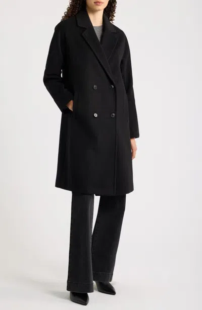 Calvin Klein Boyfriend Double Breasted Wool Blend Coat In Black