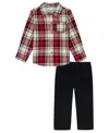 Calvin Klein Boys 2t-7 2-piece Woven Shirt And Pants Set In Multi