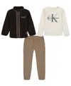 Calvin Klein Boys 2t-7 3-piece Berber Shirt Jacket, Long-sleeve T-shirt And Joggers Set In Multi