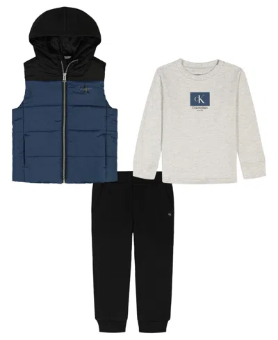 Calvin Klein Kids' Boys 2t-7 3-piece Hooded Vest, T-shirt And Joggers Set In Multi