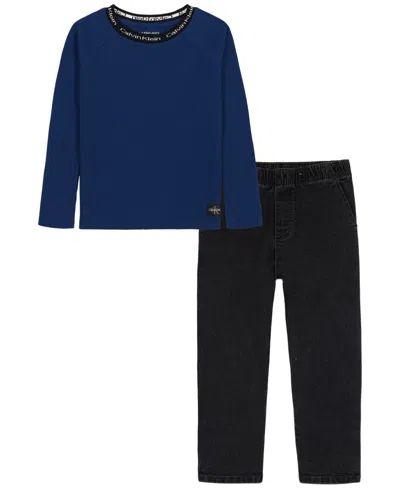 Calvin Klein Kids' Boys' 2t-7 Long-sleeve T-shirt And Pants, 2-piece Set In Blue