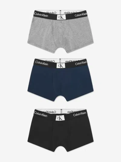 Calvin Klein Boys 3 Pack Boxer Shorts Set In Blue