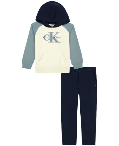 Calvin Klein Kids' Boys' 4-7 Cotton-blend Fleece Hoodie And Joggers, 2-piece Set In Blue