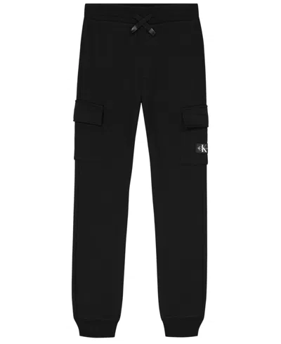 Calvin Klein Kids' Boys 8-20 Cargo Ribbed Waistband Fleece Joggers In Black
