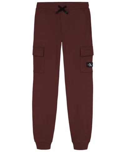Calvin Klein Kids' Boys 8-20 Cargo Ribbed Waistband Fleece Joggers In Burgundy