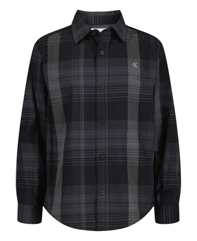 Calvin Klein Kids' Boys 8-20 Ck Intricate Plaid Long Sleeve Shirt In Black