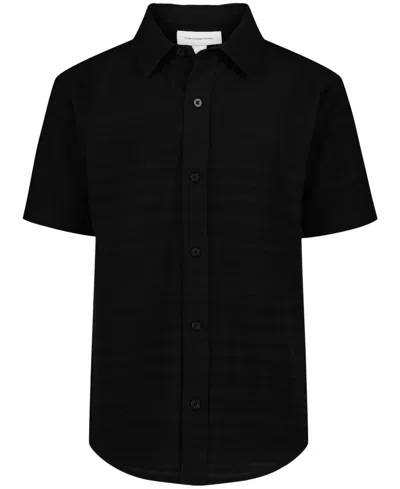 Calvin Klein Kids' Boys' 8-20 Texture Stripe Woven Short-sleeve Shirt In Black