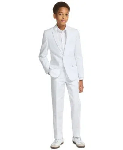 Calvin Klein Kids' Boys 8 20 Textured Linen Suit Jacket Tri Blend Zip Closure Suit Pants In White