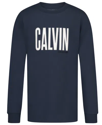 Calvin Klein Kids' Boys' 8-20 Cotton Drop-shoulder Patched Applique T-shirt In Blue