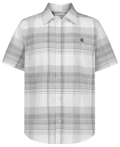 Calvin Klein Kids' Boys' 8-20 Intricate Plaid Woven Short-sleeve Shirt In Multi