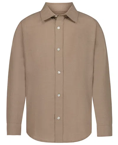 Calvin Klein Kids' Boys' 8-20 Textured Embroidered Monogram Long-sleeve Shirt In Brown