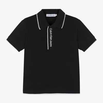 Calvin Klein Kids' Boys Black Embroidered Cotton Polo Shirt