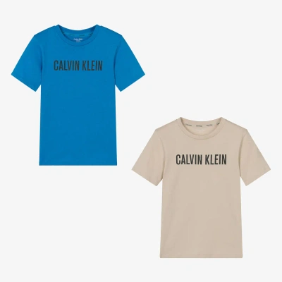 Calvin Klein Kids' Boys Blue & Beige Cotton T-shirts (2 Pack)