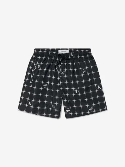 Calvin Klein Kids'  Boys Logo Print Swim Shorts In Black