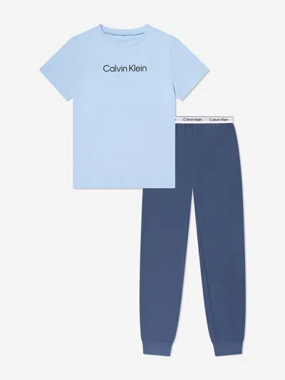 Calvin Klein Boys Logo Pyjama Set In Blue