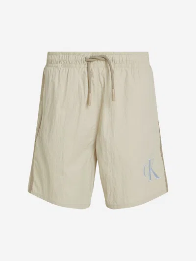 Calvin Klein Boys Logo Swim Short In Ivory