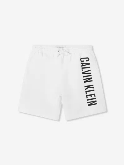 Calvin Klein Boys Logo Swim Shorts In White