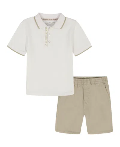 Calvin Klein Babies' Boys' Toddler 2t-4t Logo Polo Shirt And Twill Shorts, 2-piece Set In Multi