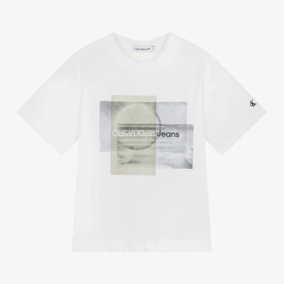 Calvin Klein Kids' Boys White Cotton Graphic Print T-shirt