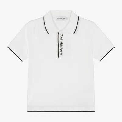 Calvin Klein Babies' Boys White Embroidered Cotton Polo Shirt