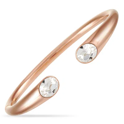 Calvin Klein Brilliant Rose Gold Pvd-plated Stainless Steel White Crystal Open Bangle Bracelet In Multi