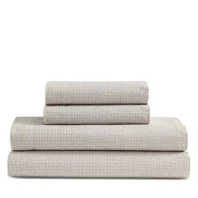 Calvin Klein Broken Grid Washed Cotton Percale 4 Piece Sheet Set, Queen In Neutral