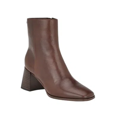Calvin Klein Broma Bootie Women Dark Brown Leather Tapered Block Heel Lion6