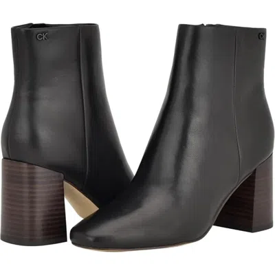 Calvin Klein Broma Boots Women's Black Leather Block Heel Ankle Bootie Lion307