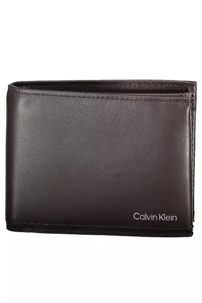 Calvin Klein Brown Leather Wallet In Blue