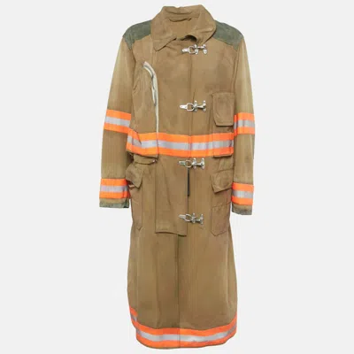 Calvin Klein Brown Logo Applique Cotton Firefighter Coat