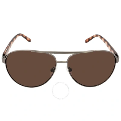 Calvin Klein Brown Pilot Ladies Sunglasses Ck19321s 008 61 In Brown / Gun Metal / Gunmetal