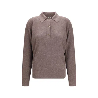 Calvin Klein Helga Ribbed-knit Polo Shirt In Brown