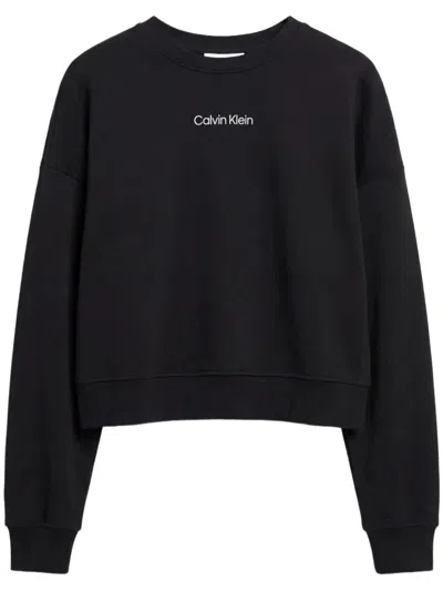 Calvin Klein Logo-print Drop-shoulder Sweater In Black