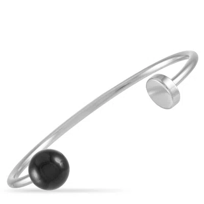 Calvin Klein Bubbly Stainless Steel Onyx Open Bangle Bracelet In Metallic