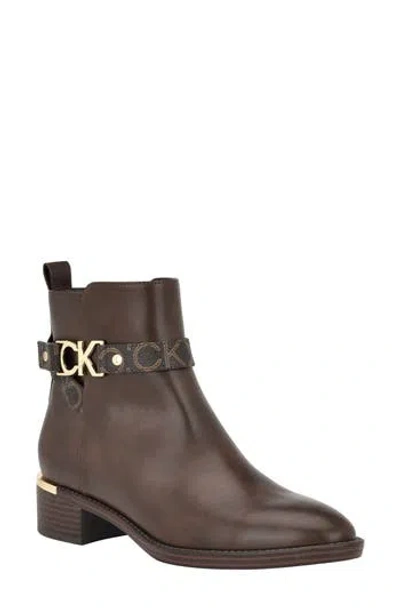 Calvin Klein Buckle Strap Bootie In Brown