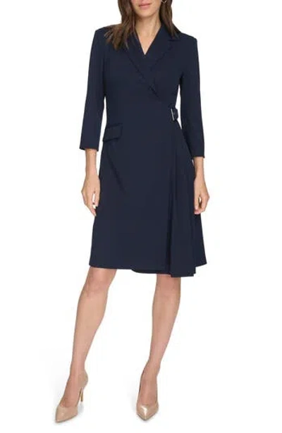Calvin Klein Buckle Wrap Blazer Dress In Indigo
