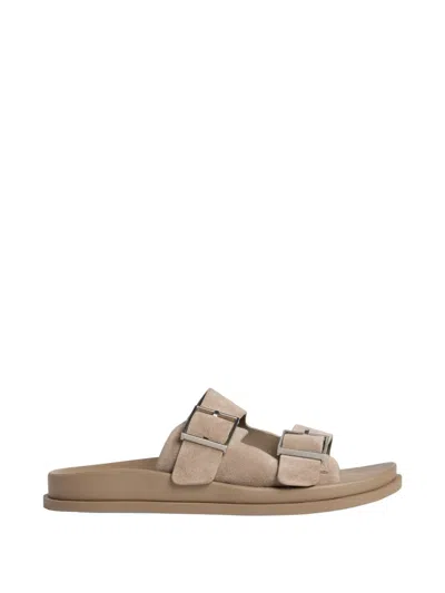 Calvin Klein Buckle-fastening Double-strap Slippers In Neutral