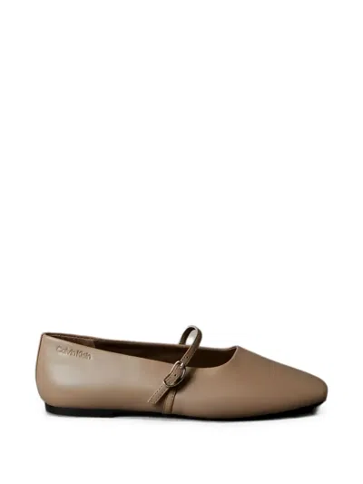 Calvin Klein Buckle-strap Leather Ballet Flats In Multi