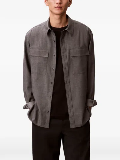 Calvin Klein Buttoned Chest-pockets Shirt In Brown