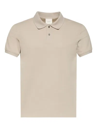 Calvin Klein Buttoned Embroidered-logo Polo Shirt In Neutral