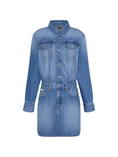 Calvin Klein Button-up Denim Dress In Blue